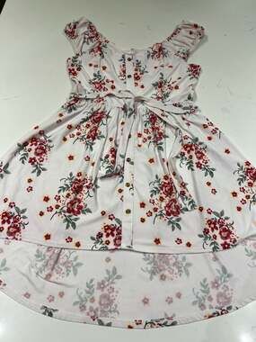 No Boundaries Floral Cap Sleeve Hi-Low Button Front Belted Dress